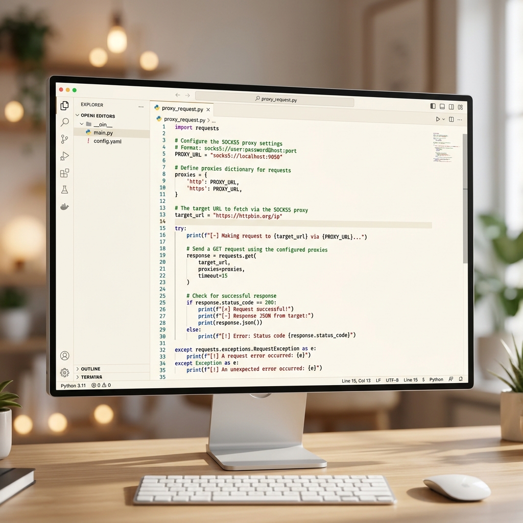 Python code editor with requests proxy config mockup