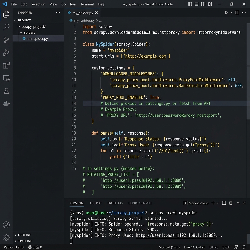 Scrapy Spider Proxy Middleware Mockup